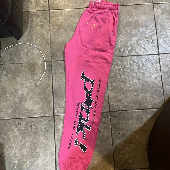 pink sp5der sweatpants